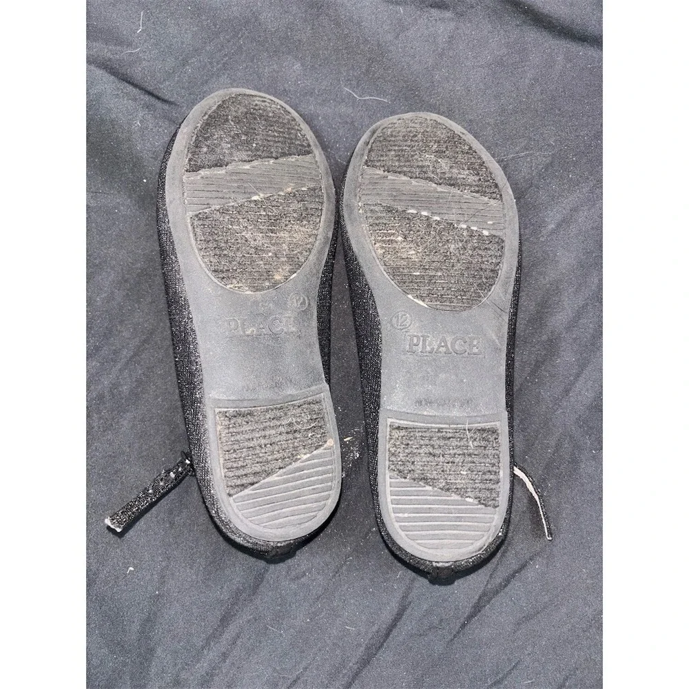 The Children's Place Girls Mary Jane T-Strap Ballet Flats Black Glitter 12